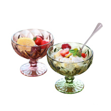 Hot Sell Colorful Glass Icecream Cup with Pattern Deisgn Surface